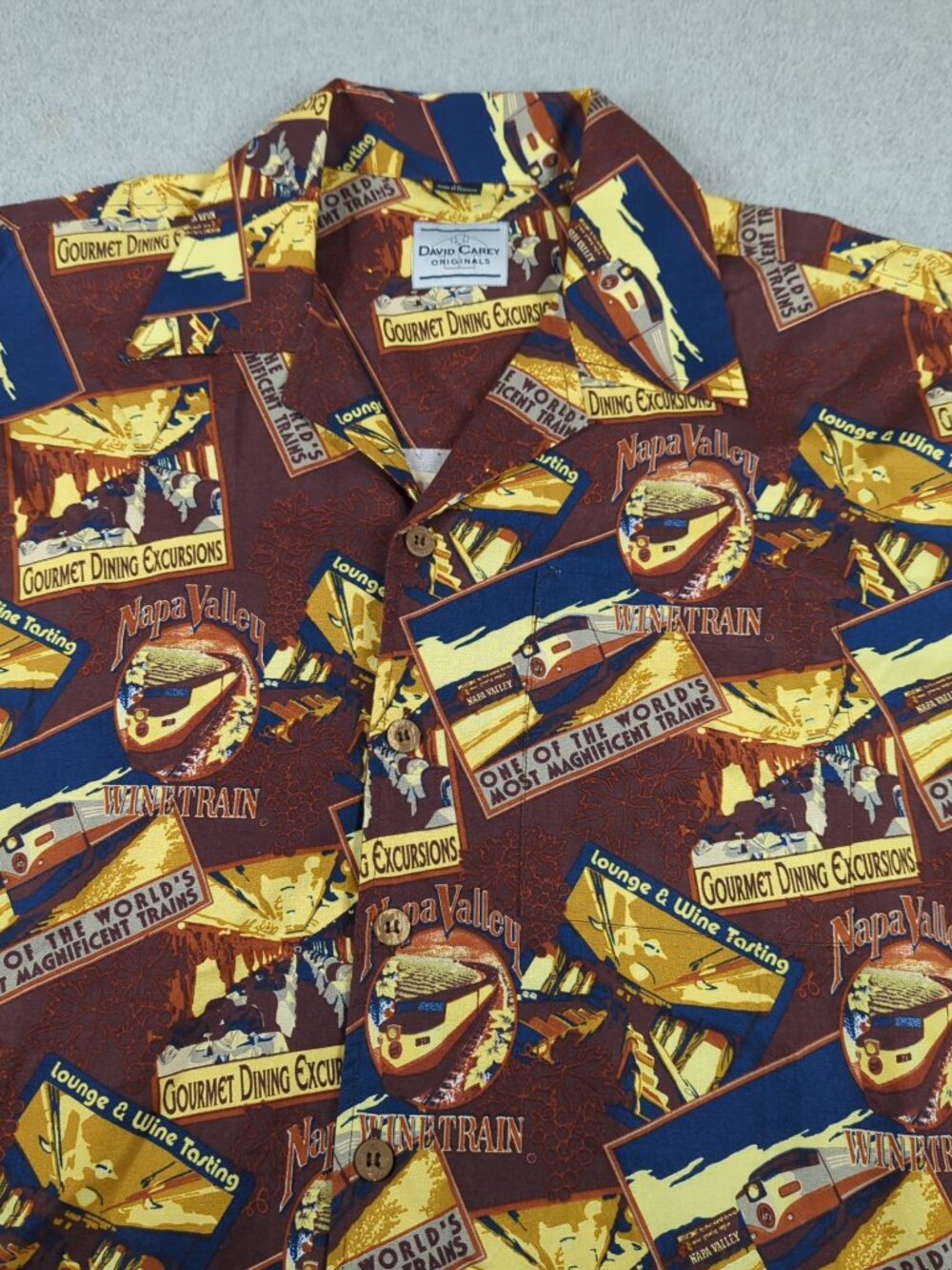 David Carey Originals Shirt Men's XL Short Sleeve Hawaiian Napa Valley Winetrain